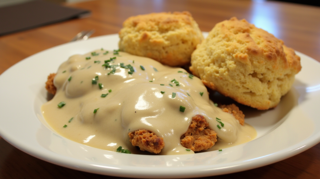 Chicken and gravy and biscuits